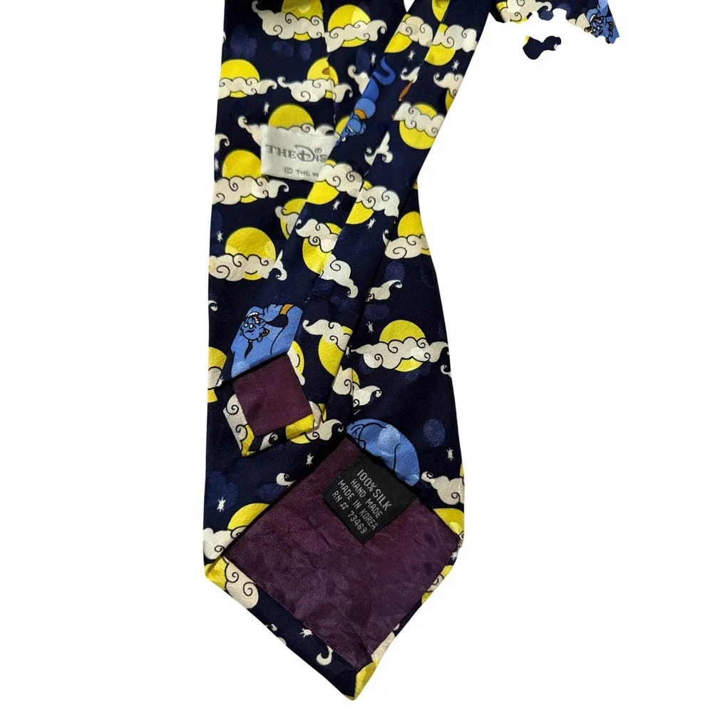 Disney Store Aladdin Genie Abu Tie Mens OS Navy Blue Silk Vintage 90s Character